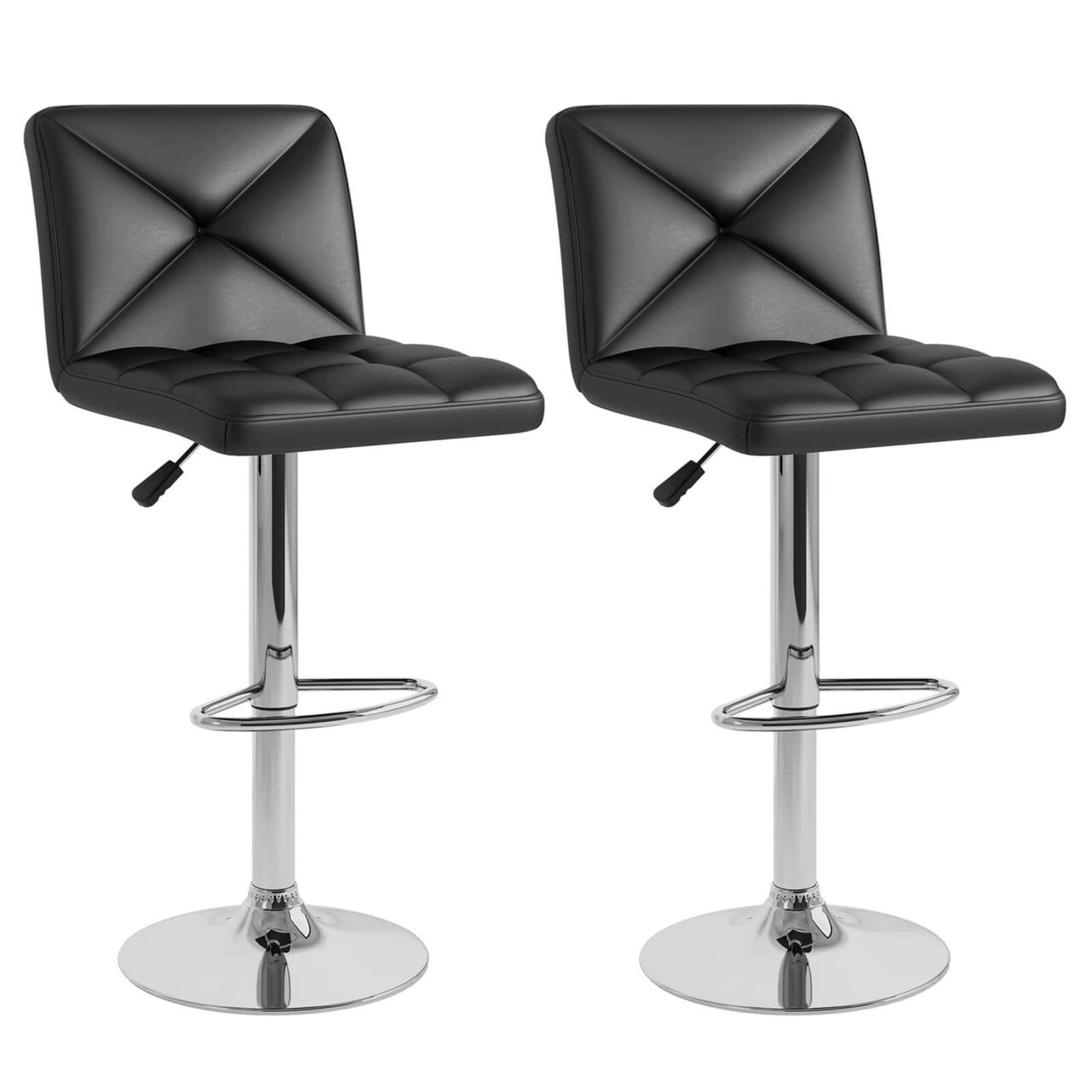Costway Modern Bar Stools Set of 2 PU Leather Upholstered Swivel Counter Stools with Back Black/Brown/White